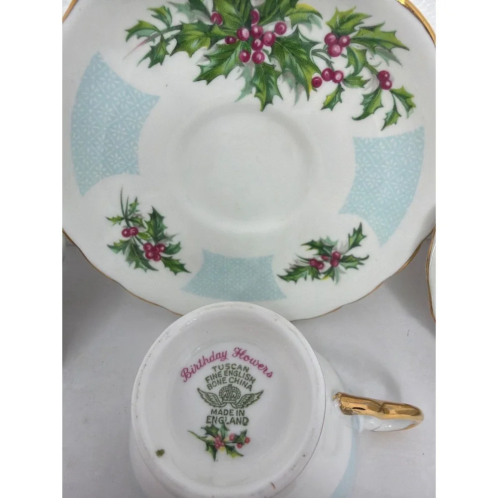 Vintage Mixed Tea Cup and Saucer Set Limoges Lefton Japan Floral Holly 13pc Lot